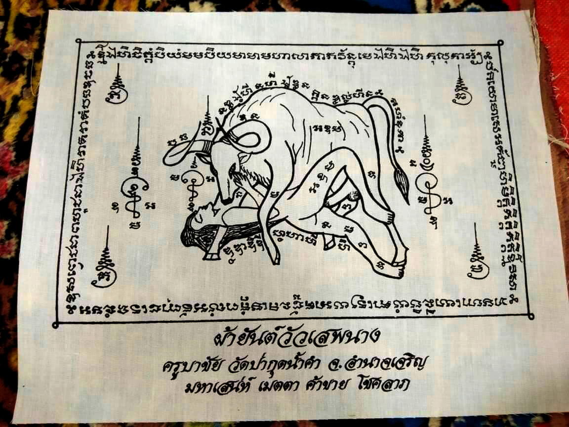 Sexual allure-Sexual Magnetism Cloth talisman of Cow Sep Nang Attract a lover Attract money Attract business Make your lover come to you,Controlling and commanding Build rapport quickly and easily By Kruba Chai, Wat Pa Kut Nam Kham, size 11*9 inches.