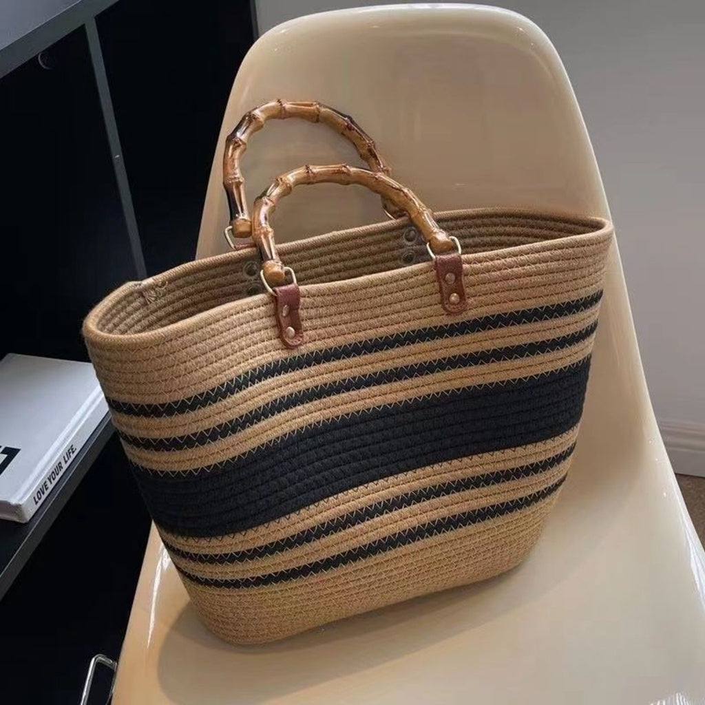 Handmade Woven Shoulder Bag, Cotton rope woven bag Woven bag Braided strap bag, Chic woven bag featuring a braided strap It's very suitable for chill-out, minimalist