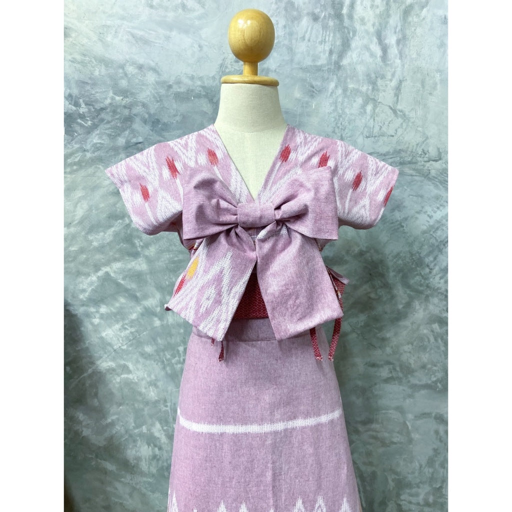 Beautiful women's dresses casual Thai dresses Thai pattern cotton dress decorated with a pastel color