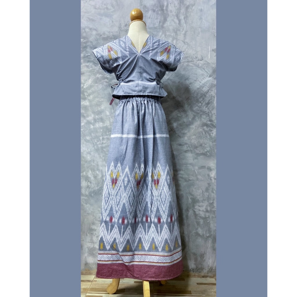 Beautiful women's dresses Thai pattern cotton dress decorated with a pastel color