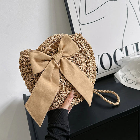 Bow Design Straw Crossbody Bag Rattan Woven Shoulder Bags Fashion Knitting Summer Beach Bag Travel Small Handbag Bohemia Bolsa