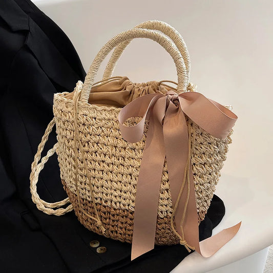 Casual Straw Women Shoulder Bags Wicker Woven Handbags Handmade Summer Vocation Beach Rattan Bag Female Large Capacity Totes