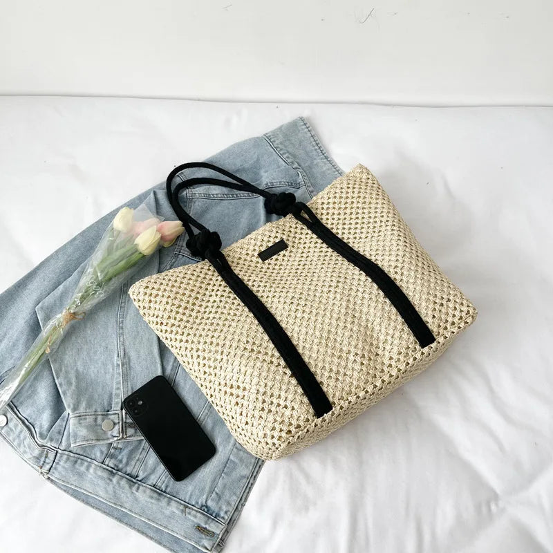 Elegant Ladies Straw Woven Handbag Women Holiday Beach Bag Casual Shopper Tote Top-Handle Bags Fashion Underarm Shoulder Bags