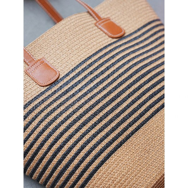 Handmade woven bag, leather strap, woven bag pattern, shopping bag minimal style. Size: top width 43 x bottom width 24 x appearance 29 x base 13 x strap length approximately 29 cm.