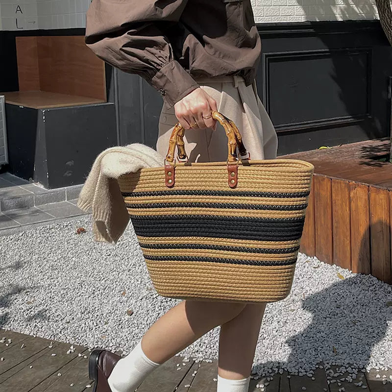 Handmade Woven Shoulder Bag, Cotton rope woven bag Woven bag Braided strap bag, Chic woven bag featuring a braided strap It's very suitable for chill-out, minimalist