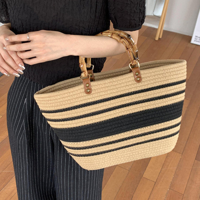 Handmade Woven Shoulder Bag, Cotton rope woven bag Woven bag Braided strap bag, Chic woven bag featuring a braided strap It's very suitable for chill-out, minimalist