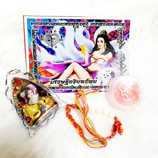 Nine-tailed fox Powerful Talisman 1 set 3 items, Magic pendant of the 9tailed fox queen + charming balm + red thread tied to the heart