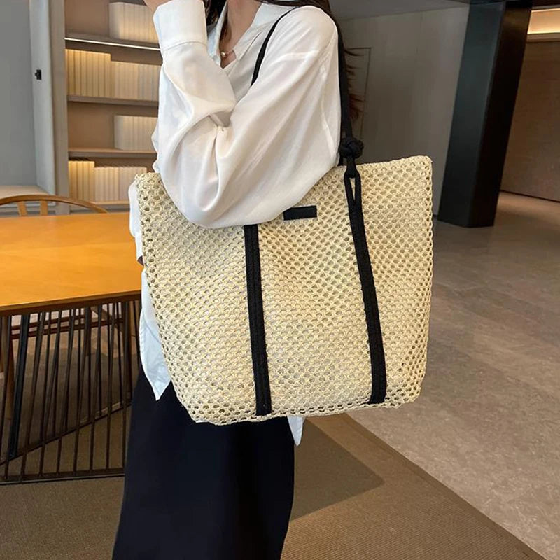 Elegant Ladies Straw Woven Handbag Women Holiday Beach Bag Casual Shopper Tote Top-Handle Bags Fashion Underarm Shoulder Bags