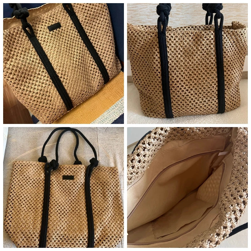 Elegant Ladies Straw Woven Handbag Women Holiday Beach Bag Casual Shopper Tote Top-Handle Bags Fashion Underarm Shoulder Bags