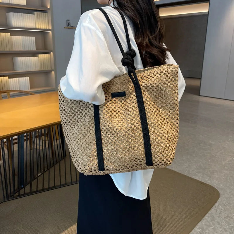 Elegant Ladies Straw Woven Handbag Women Holiday Beach Bag Casual Shopper Tote Top-Handle Bags Fashion Underarm Shoulder Bags