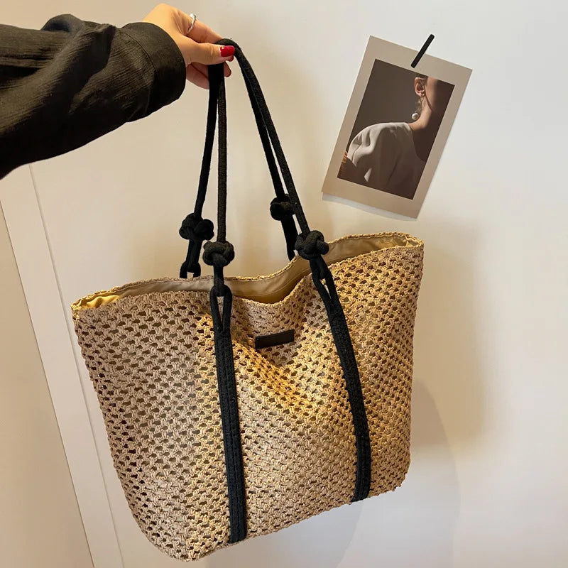 Elegant Ladies Straw Woven Handbag Women Holiday Beach Bag Casual Shopper Tote Top-Handle Bags Fashion Underarm Shoulder Bags