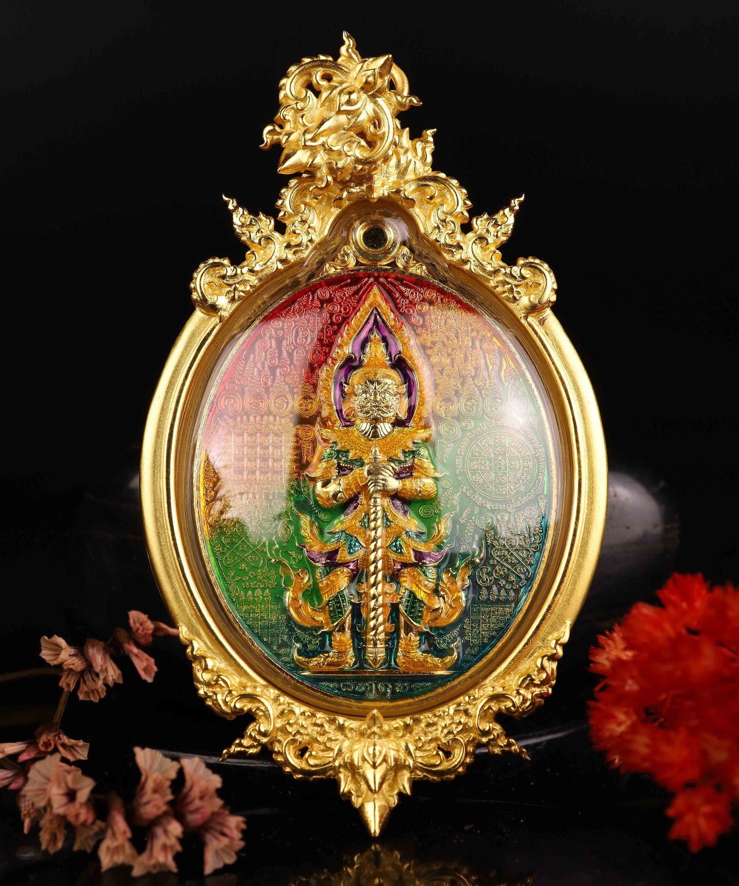 Thao Wessuwan Medal, Mahathep, Ten Thousand Million Talisman, Millionaire Series, Get Rich Immediately Silver-plated, gold-plated, 2-sided gradient donkey, full pattern Size including frame, width 4.8, height 6.5 CM. (height does not include the loop)