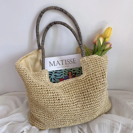 Vintage Handbag Bohemian Straw Bag for Women Summer Travel Shoulder Bag Large Capacity Beach Rattan Handmade Kintted Totes Bolsa