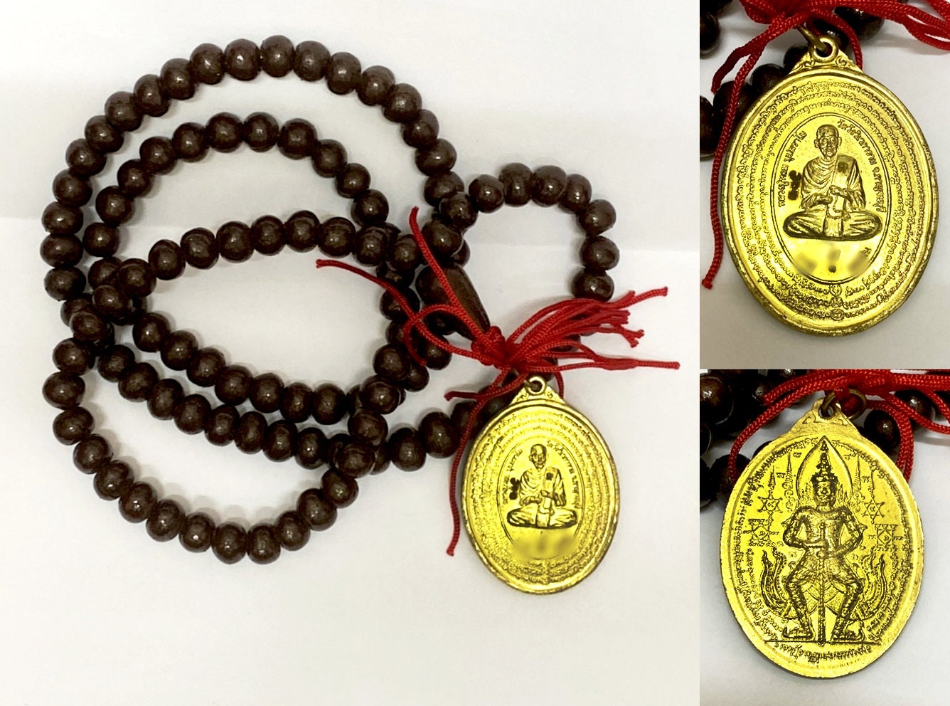 Buddhist Rosary +Thao Wessuwan Prakam Handmade vintage Lek Nam Pi prayer beads, mala beads rosary sacred 108 beads, buddhist amulet necklace